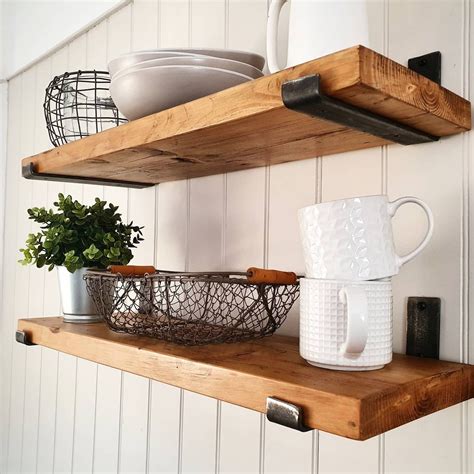 rustic wood shelves with metal brackets|rustic farmhouse shelf brackets.